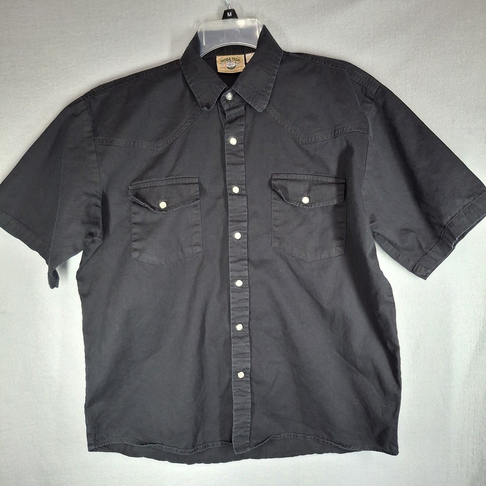 Moda Tech Men's Medium Shirt Solid Black Short Sleeve Western‎ Pearl Snap Button